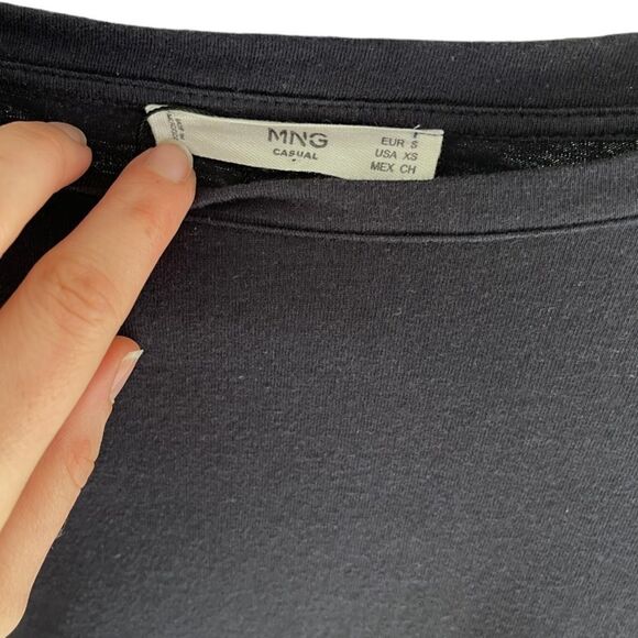 MANGO | 100% Cotton Black Lantern Tie Sleeve Top (S) - Picture 5 of 5